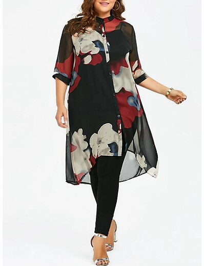 cheap Plus size-Women&#039;s Plus Size Floral A Line Dress Print Round Neck Half Sleeve Basic Casual Spring Summer Daily Weekend Knee Length Dress Dress