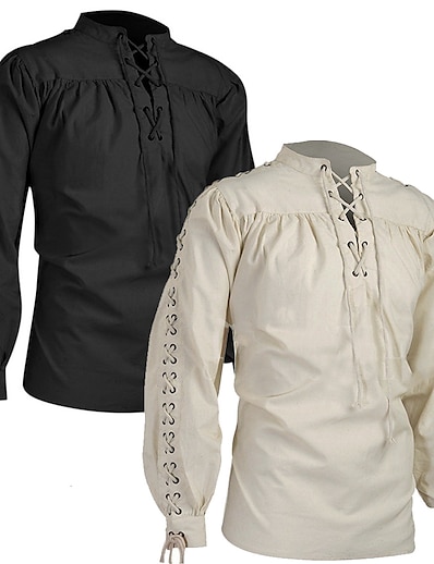 cheap Historical &amp; Vintage Costumes-Warrior Punk &amp; Gothic Medieval Renaissance 17th Century Blouse / Shirt Men&#039;s Costume Light White / White / Black Vintage Cosplay Long Sleeve Party