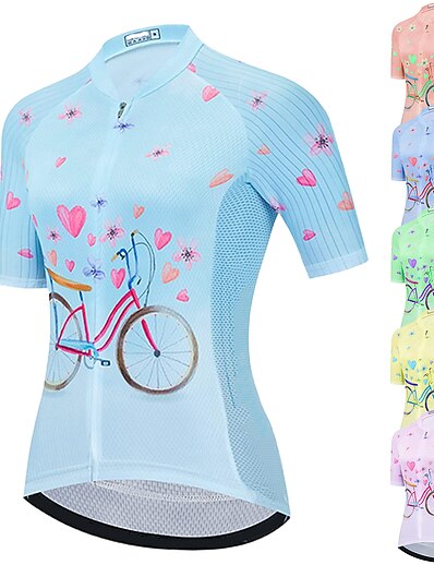 ราคาถูก ปั่นจักรยาน-21Grams® สำหรับผู้หญิง เสื้อปั่นจักรยาน แขนสั้น หัวใจ จักรยาน ขี่จักรยานปีนเขา จักรยานเสือหมอบ Tops สีเขียว สีเหลือง สีชมพู ระบายอากาศ แห้งเร็ว การดูดความชื้น สแปนเด็กซ์ เส้นใยสังเคราะห์ กีฬา