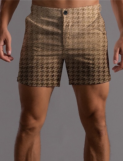 cheap Men&#039;s Bottoms-Men&#039;s Designer Fashion 3D Print Pocket Shorts Chino Shorts Short Pants Micro-elastic Business Casual Lattice Gradient Mid Waist Comfort Soft Brown M L XL XXL 3XL / Summer