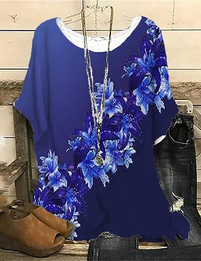 cheap Women&#039;s Tops-Women&#039;s Plus Size Floral Shift Dress Print Round Neck Half Sleeve Casual Spring Summer Causal Daily Short Mini Dress Dress / Butterfly