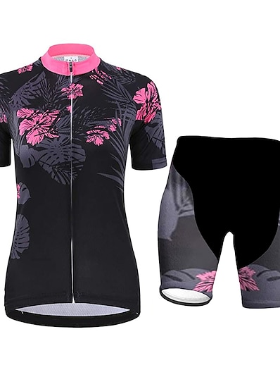 cheap Cycling-21Grams® Women&#039;s Cycling Jersey with Shorts Short Sleeve Mountain Bike MTB Road Bike Cycling Black Green Purple Floral Botanical Bike Spandex Polyester Clothing Suit 3D Pad Breathable Quick Dry