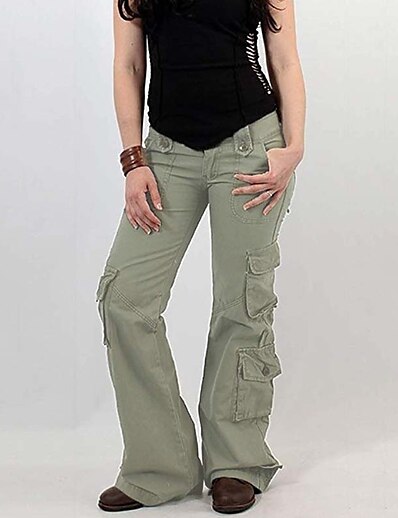hesapli Kadın Altları-Kadın&#039;s Moda Çoklu Cepler Yüzsüz Kargo pantolon Tam uzunluk Pantolon Mikro-Esnek Günlük Hafta sonu Pamuk Kaşımı Düz Orta Bel Rahat Gri Ordu Yeşili Haki S M L XL XXL