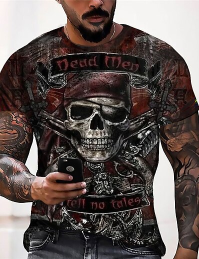 cheap Men&#039;s Tops-Men&#039;s Unisex T shirt Tee Graphic Prints Skull 3D Print Crew Neck Street Daily Short Sleeve Print Tops Designer Casual Big and Tall Sports Black / Summer / Summer