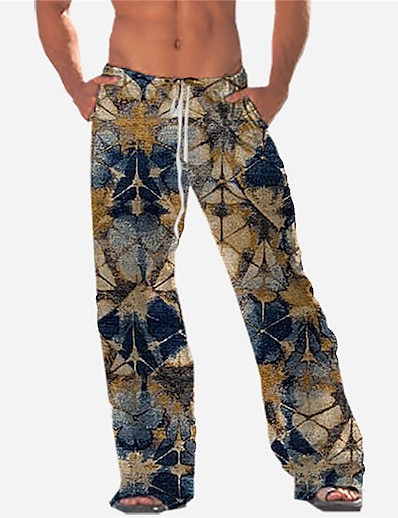 hesapli Erkek Altları-Erkek Tasarımcı Moda 3D Baskı Büzgülü Elastik Bel Düz Pantolon Pantolon Günlük Grafik Baskılar Çiçekli Orta Bel Rahat Miękki Havuz S M L XL XXL / Elastikiyet