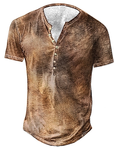 cheap Men&#039;s Tops-Men&#039;s Henley Shirt Tee T shirt Tee Graphic Patterned Vintage 3D Print Henley Plus Size Daily Sports Short Sleeve Button-Down Print Tops Designer Basic Casual Big and Tall Brown / Summer / Summer