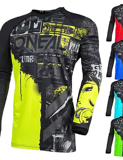 cheap Cycling-21Grams® Men&#039;s Downhill Jersey Long Sleeve Color Block Bike Mountain Bike MTB Road Bike Cycling Top Black Green Yellow Breathable Quick Dry Moisture Wicking Spandex Polyester Sports Clothing Apparel