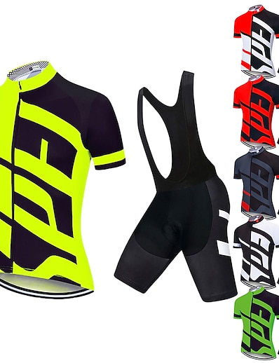 cheap Cycling-21Grams® Men&#039;s Cycling Jersey with Bib Shorts Short Sleeve Mountain Bike MTB Road Bike Cycling White Black Green Bike Spandex Polyester Clothing Suit 3D Pad Breathable Quick Dry Moisture Wicking Back