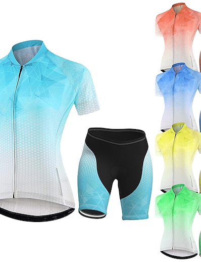 cheap Cycling-21Grams® Women&#039;s Cycling Jersey with Shorts Short Sleeve Mountain Bike MTB Road Bike Cycling Green Blue Yellow Polka Dot Gradient Bike Spandex Polyester Clothing Suit 3D Pad Breathable Quick Dry