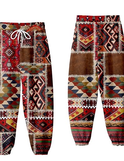 cheap Men&#039;s Bottoms-Men&#039;s Simple Chic &amp; Modern Jogger Trousers Track Pants Pants Micro-elastic Casual Daily Graphic Patterned Geometry Mid Waist Windproof Breathable Brown S M L XL XXL / Drawstring