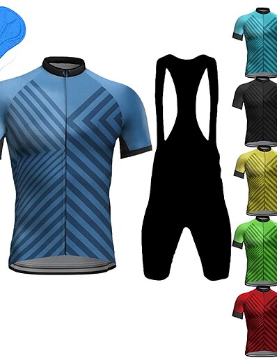 cheap Cycling-21Grams® Men&#039;s Cycling Jersey with Bib Shorts Short Sleeve Mountain Bike MTB Road Bike Cycling Green Black Yellow Stripes Bike Spandex Polyester Clothing Suit 3D Pad Breathable Quick Dry Moisture
