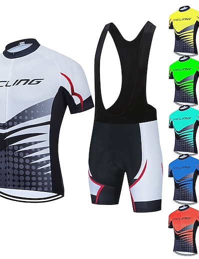 cheap Cycling-21Grams® Men&#039;s Cycling Jersey with Bib Shorts Short Sleeve Mountain Bike MTB Road Bike Cycling White Green Sky Blue Polka Dot Bike Spandex Polyester Clothing Suit 3D Pad Breathable Quick Dry Moisture