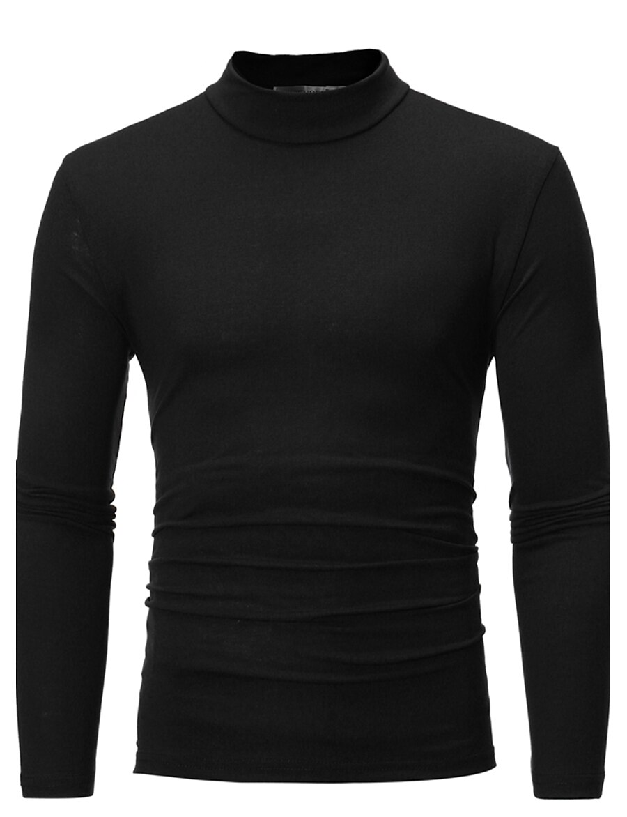  Men's T shirt Tee Shirt Graphic Solid Colored Turtleneck Plus Size Daily Weekend Long Sleeve Slim Tops Cotton Basic Muscle White Black Blue / Fall