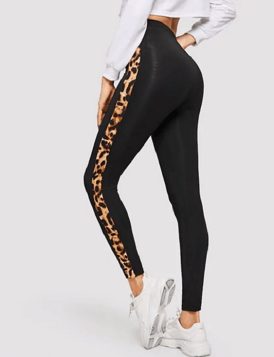  Per donna Per sport Sportivo Pantaloni della tuta Pantaloni Leopardo Vita normale Taglia piccola Nero S M L XL