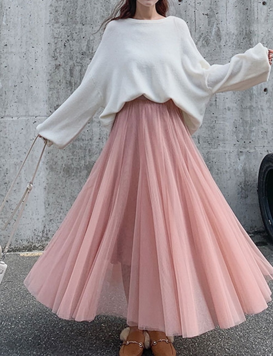 Women's Princess Swing Skirts Cocktail Party Prom Solid Colored Layered Pink Black Gray One-Size / Maxi