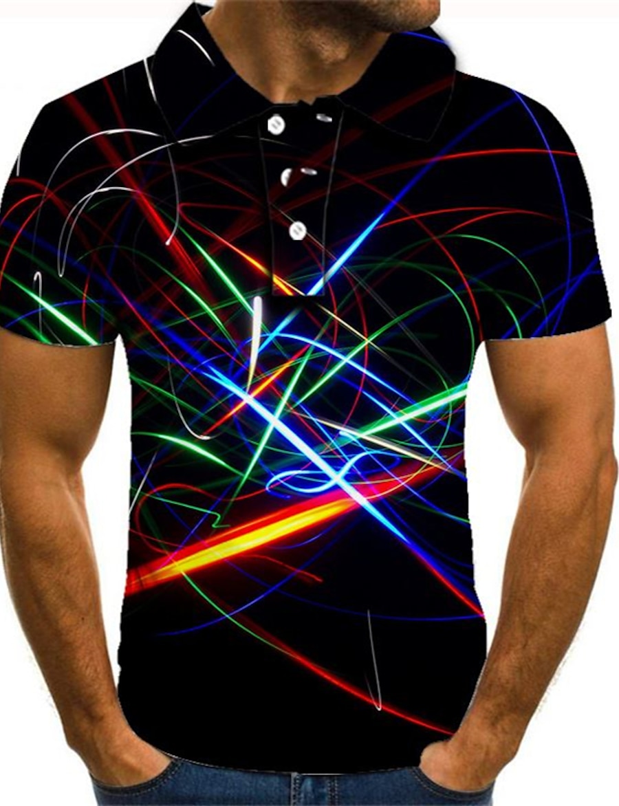  Men's Golf Shirt Tennis Shirt Graphic 3D Collar Shirt Collar Plus Size Daily Going out Short Sleeve Tops Streetwear Exaggerated Rainbow
