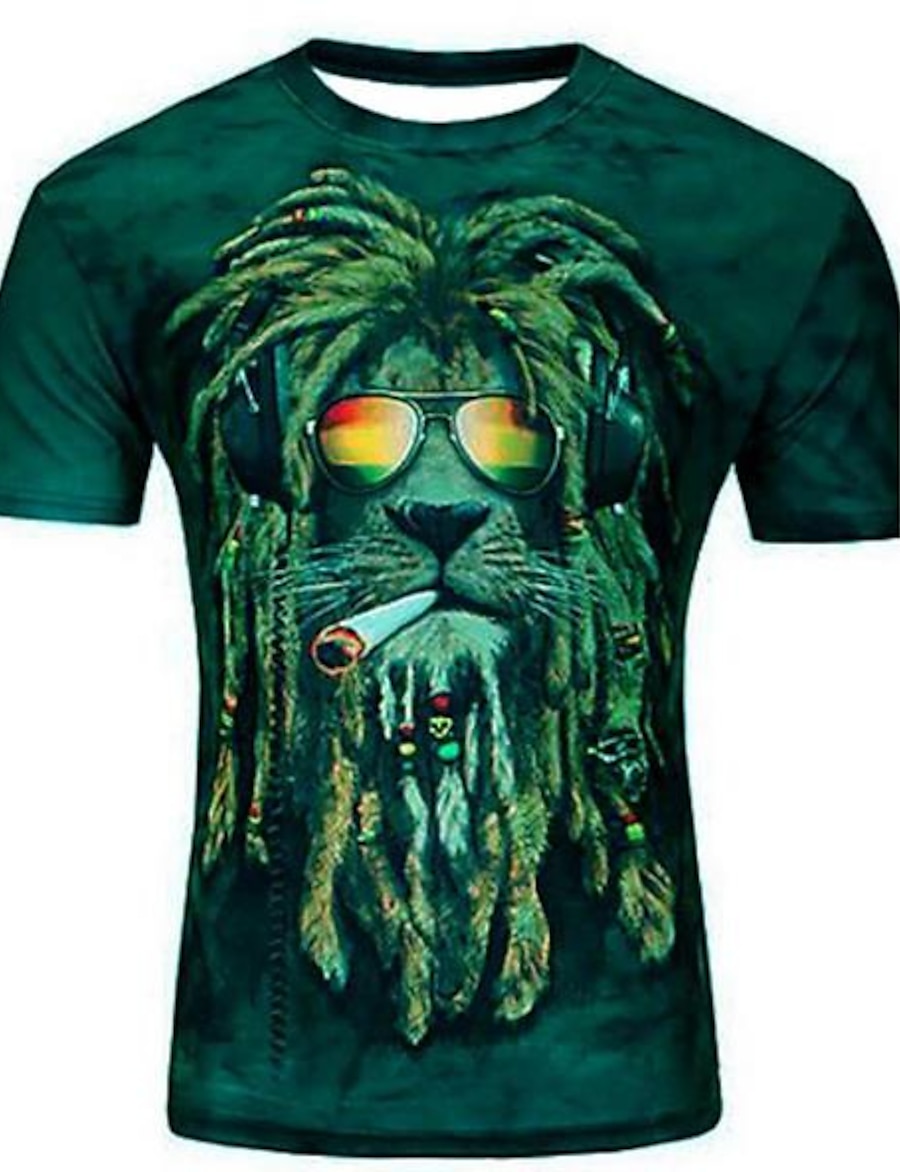  Men's T shirt Tee Graphic Animal Round Neck Plus Size Casual Daily Short Sleeve Print Slim Tops Purple Light Green Army Green / Summer