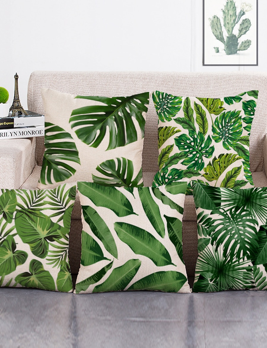  1 Set of 5 Pcs Green Leaf Botanical Series Throw Pillow Covers Modern Decorative Throw Pillow Case Cushion Case for Room Bedroom Room Sofa Chair Car Outdoor Cushion for Sofa Couch Bed Chair Green