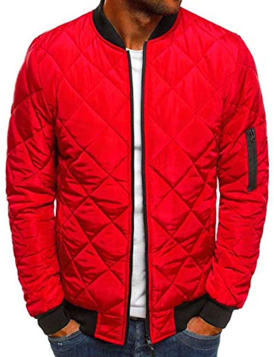  mens flight bomber jacket diamond quilted varsity jackets winter warm padded coats outwear red