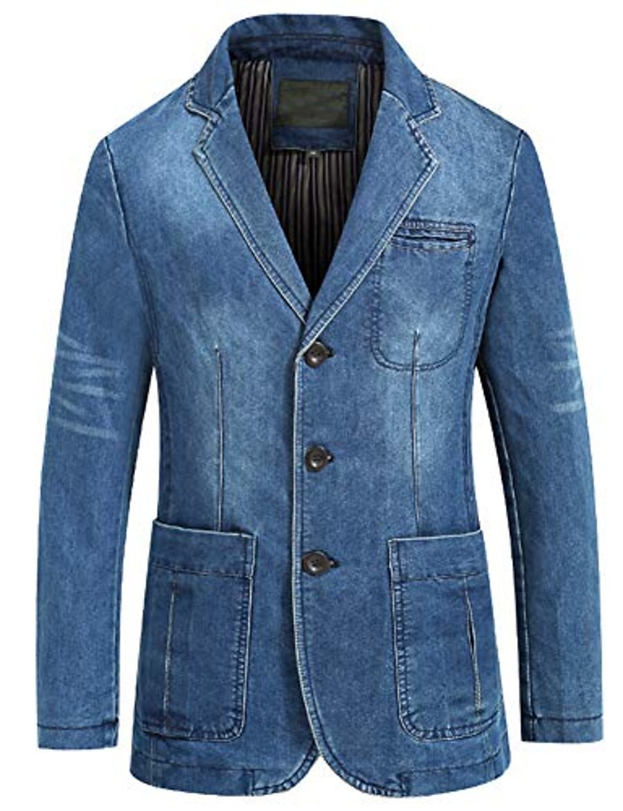  men's classic notched collar 3 button tailoring distressed denim blazer jacket (large, light blue_02)