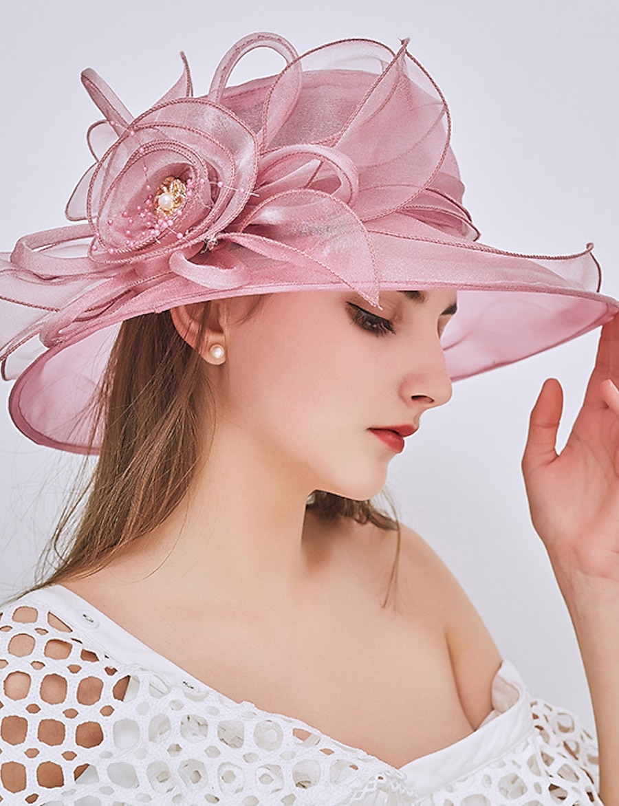  Women's Stylish Party Wedding Street Party Hat Flower Wine Pink Hat Portable Sun Protection Breathable / Fall / Winter / Spring / Summer