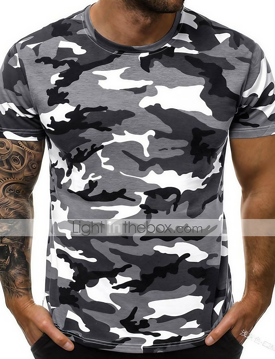  Men's T shirt Tee Shirt Camo / Camouflage non-printing Round Neck Daily Short Sleeve Tops Muscle Blue Army Green Light gray