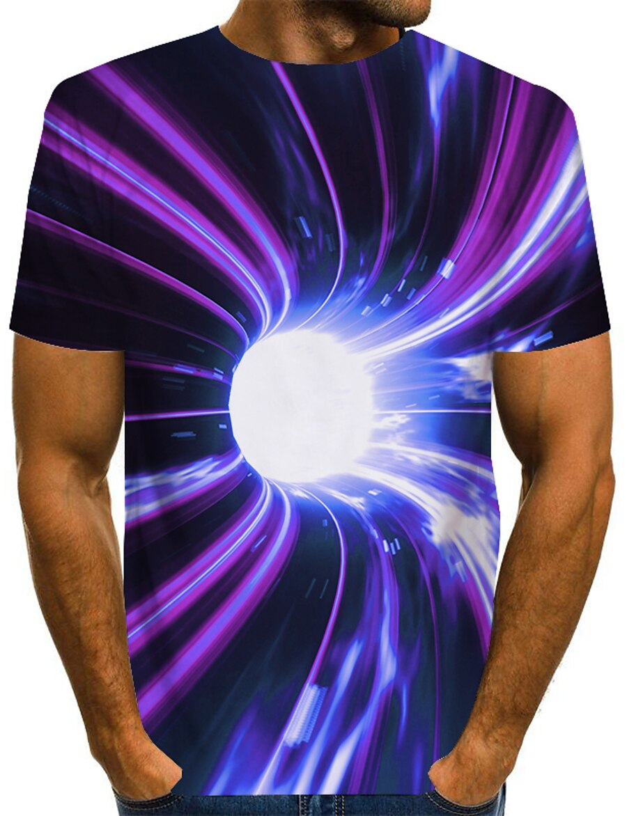  Men's Tee T shirt Graphic Optical Illusion 3D Print Round Neck Daily Short Sleeve Print Tops Basic Exaggerated Green Purple Red