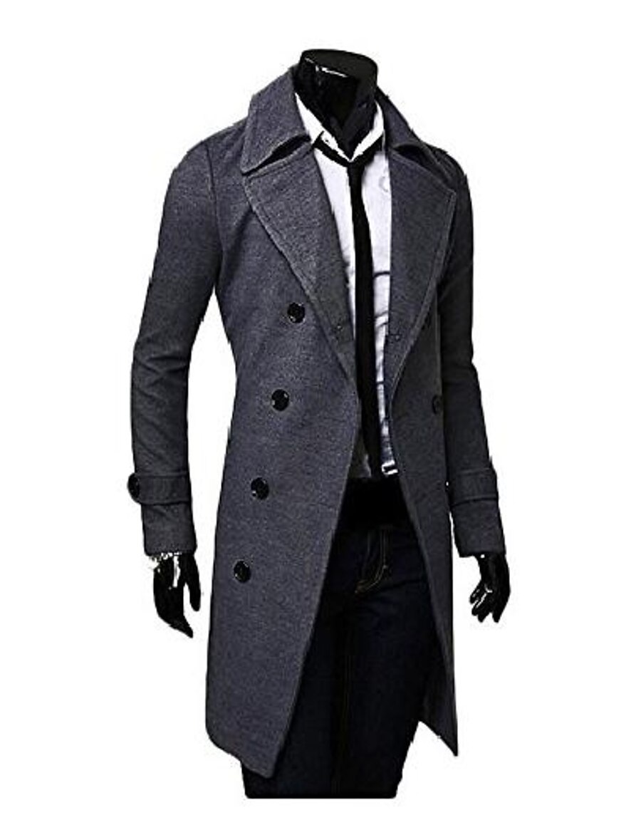  Men's Trench Coat Overcoat Coat Notch lapel collar Regular Fit Jacket Solid Colored Camel Gray Black