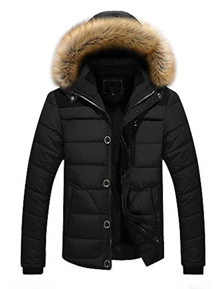  men's warm winter thick jacket plus fur hooded sweatshirt outdoor down coat(black,m)