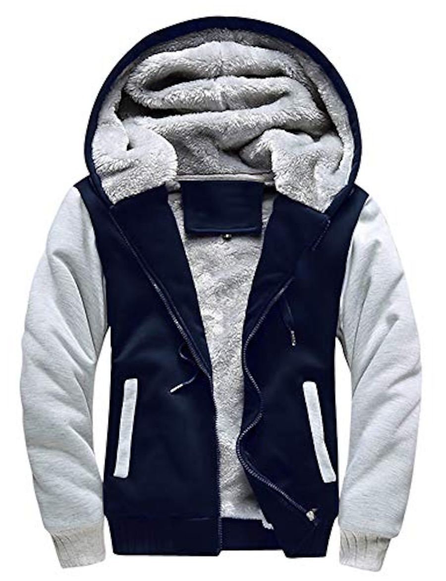  men's jackets fleece long sleeve casual winter outdoor wear with pockets blue gray