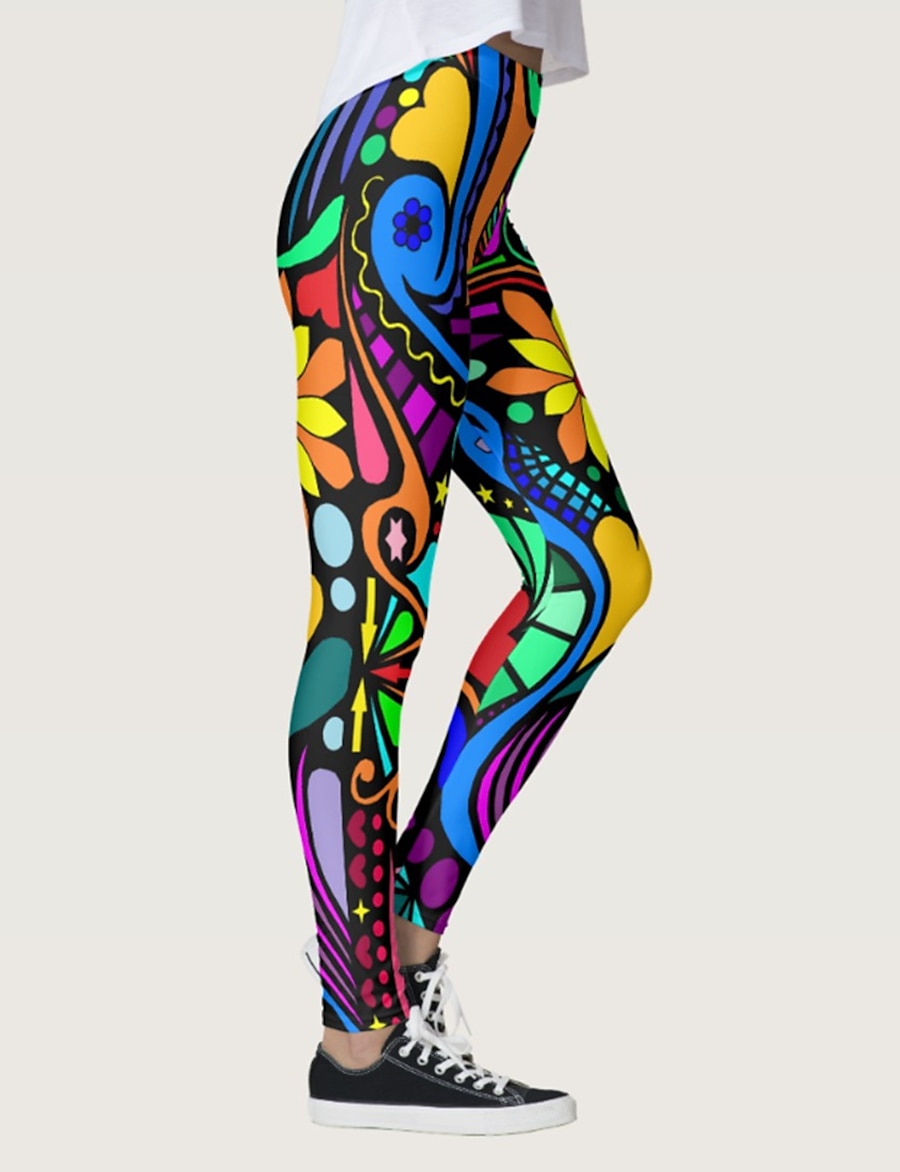  Women's 3D Print Casual / Sporty Print Leggings Ankle-Length Pants Stretchy Holiday Animal High Waist Comfort Sports Skinny Green White Black Purple Rainbow S M L XL XXL