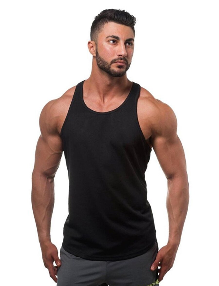  Men's Tank Top Vest Graphic Solid Colored Round Neck Plus Size Daily Sports Sleeveless Slim Tops Cotton Muscle White Black Blue / Summer