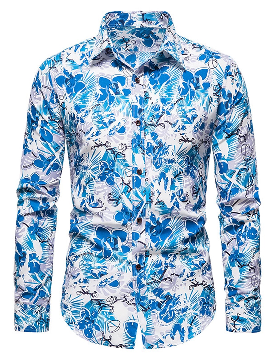  Men's Shirt Floral Graphic Other Prints Classic Collar Casual Daily Long Sleeve Tops Casual Green Blue Gray