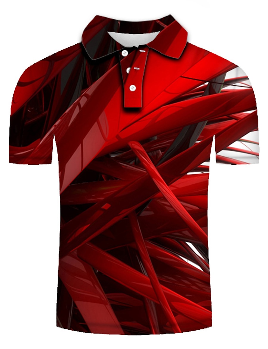  Men's Golf Shirt Tennis Shirt Geometric 3D Print Collar Turndown Casual Daily Short Sleeve 3D Print Print Tops Personalized Casual Fashion Green Purple Yellow / Vacation / Holiday / golf shirts
