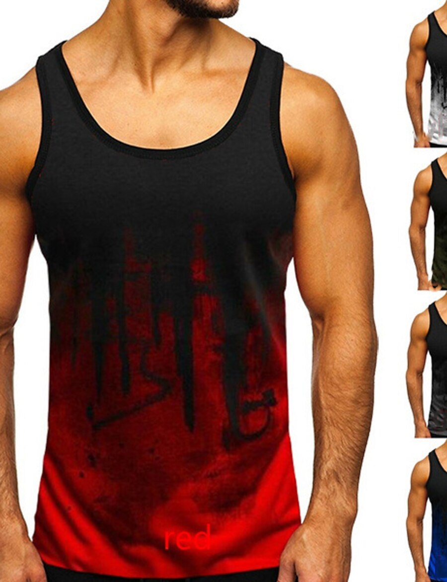  Men's Sleeveless Running Tank Top Singlet Top Casual Athleisure Cotton Breathable Soft Sweat Out Fitness Gym Workout Running Jogging Exercise Sportswear Color Gradient Dark Grey Red Blue Light gray