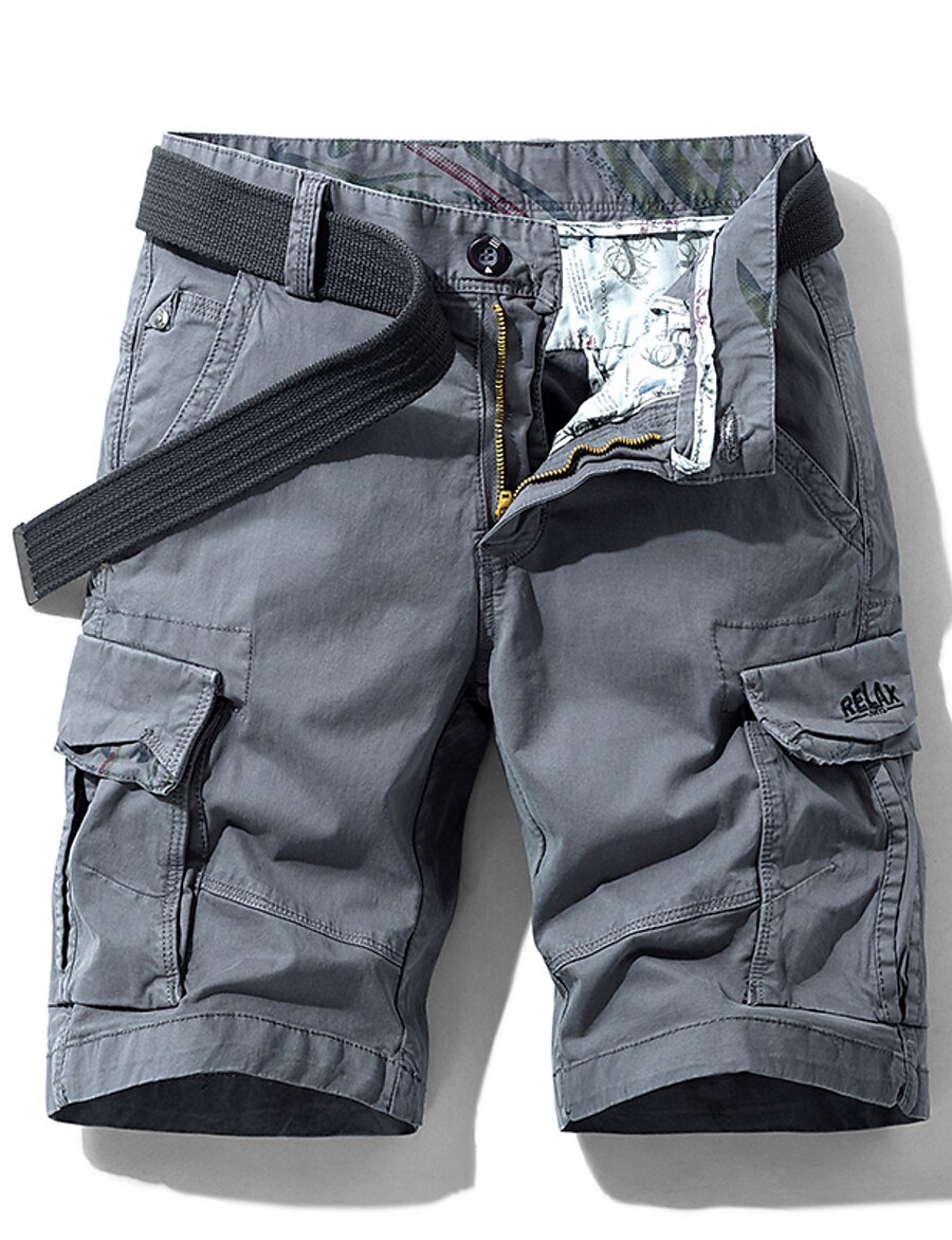  Men's Cargo Shorts Shorts Shorts Cargo Shorts Pants Solid Colored Mid Waist ArmyGreen Khaki Light Grey Dark Gray 29 30 31 32 34