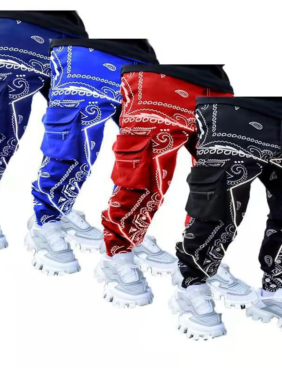  Men's Sweatpants Joggers Tactical Cargo Pants Street Bottoms Pocket Reflective Strip Winter Fitness Gym Workout Running Jogging Exercise Moisture Wicking Breathable Soft Normal Sport Red / black