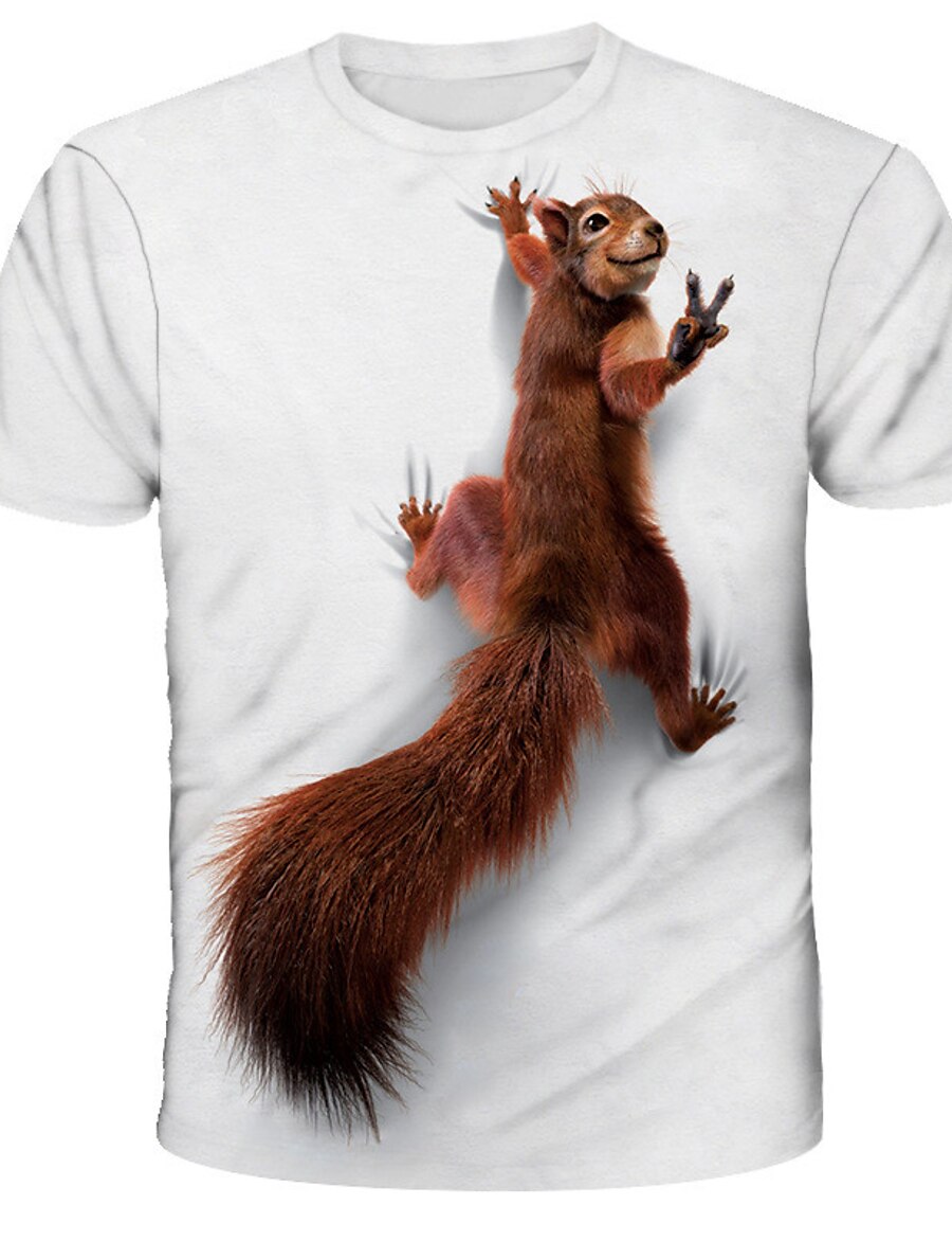  Men's Tee T shirt Graphic Squirrel Animal 3D Print Round Neck Daily Holiday Short Sleeve Print Tops Basic Designer Streetwear Exaggerated Green Blue White