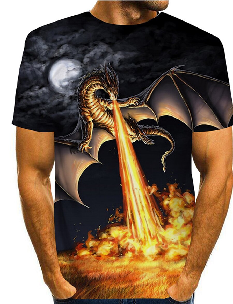  Men's Tee T shirt Tee Shirt Dragon Graphic Prints 3D Print Round Neck Daily Holiday Short Sleeve Print Tops Casual Designer Big and Tall Black / Summer