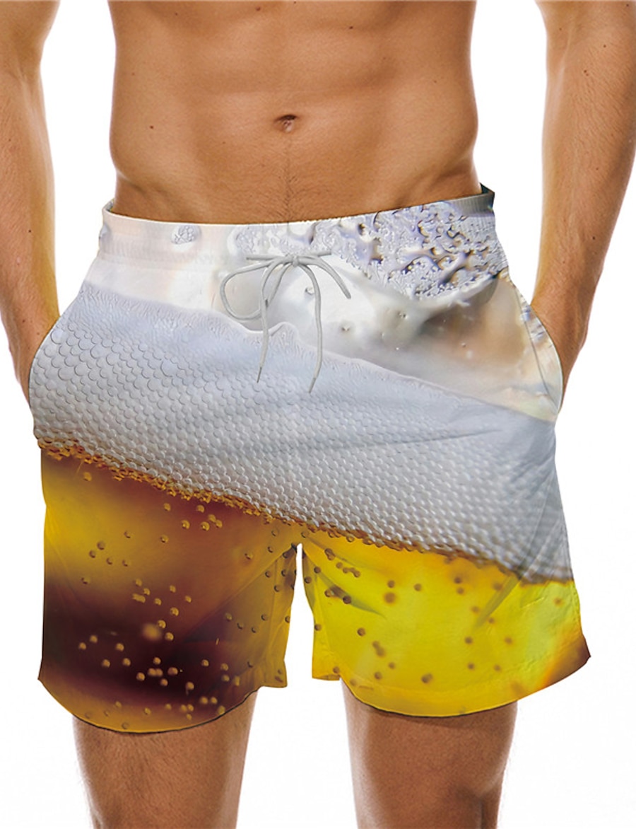  Men's Casual Designer Drawstring Elastic Waist Beach Shorts Pants Micro-elastic Holiday Beach Graphic Prints Beer Breathable Quick Dry Yellow S M L XL XXL / Board Shorts / Summer