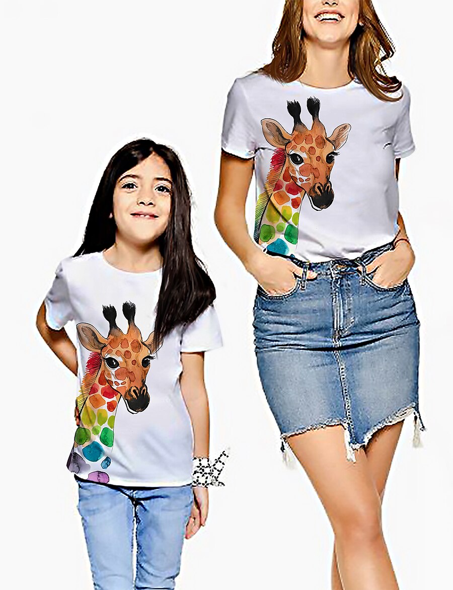  Mommy and Me T shirt Tee Animal Print White Short Sleeve Active Matching Outfits / Kids / Summer
