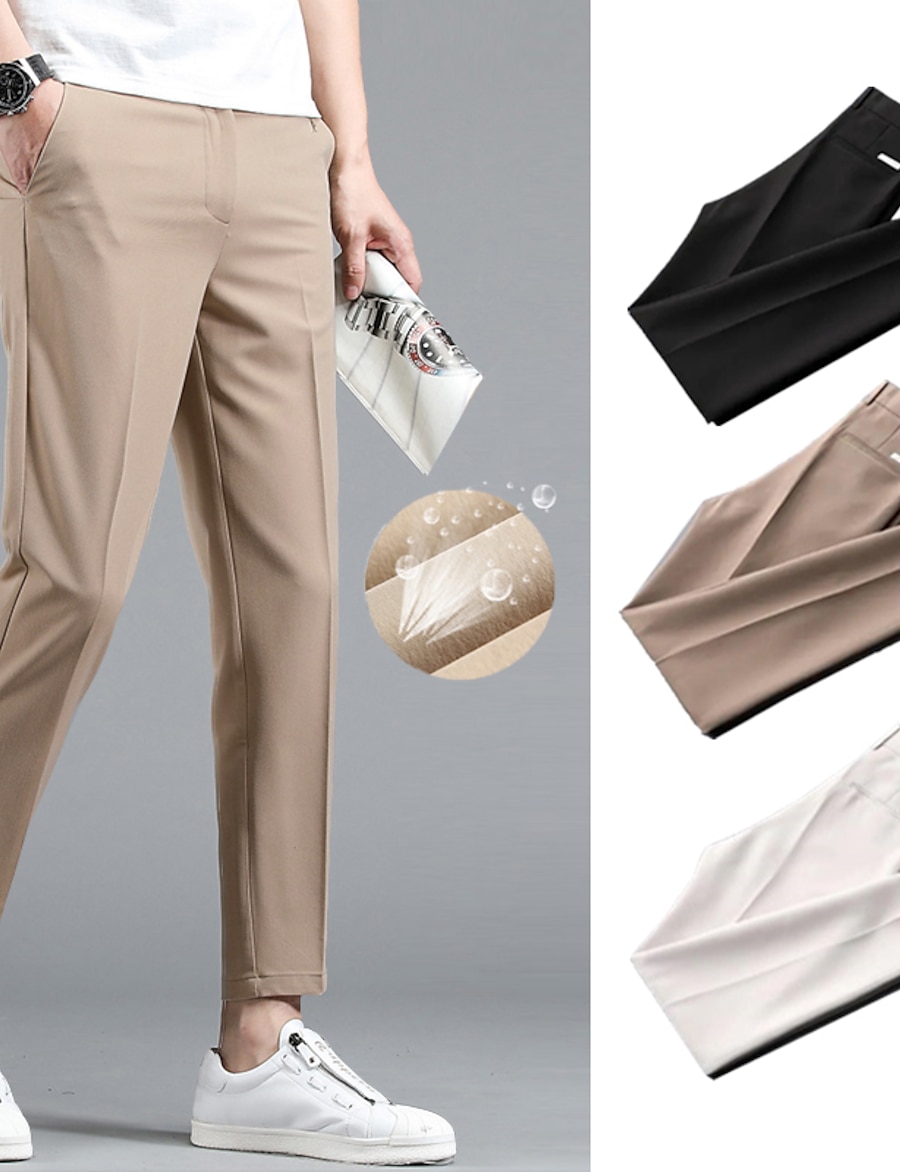  Men's Casual Chino Dress Pants Straight Pants Ankle-Length Pants Micro-elastic Business Casual Solid Color Mid Waist Breathable White Black Khaki Beige 29 30 31 32 33