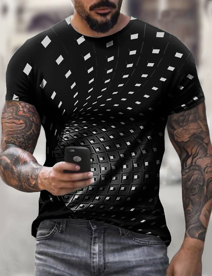  Men's Unisex Tee T shirt Graphic Optical Illusion 3D Print Round Neck Plus Size Party Casual Short Sleeve Tops Streetwear Punk & Gothic Green Blue Black / Summer