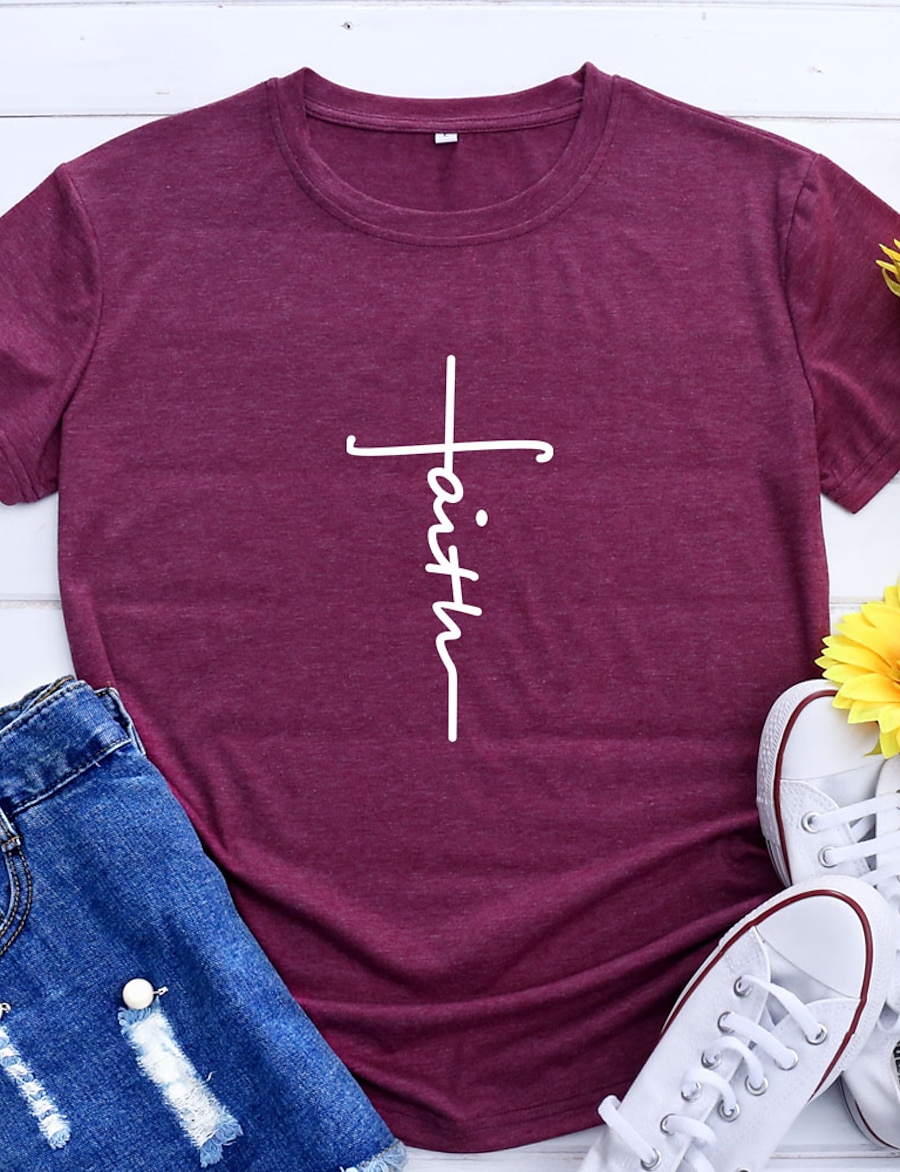  Women's Cross Faith Christian Womens T Shirts Graphic Tee Summer Cotton Tops