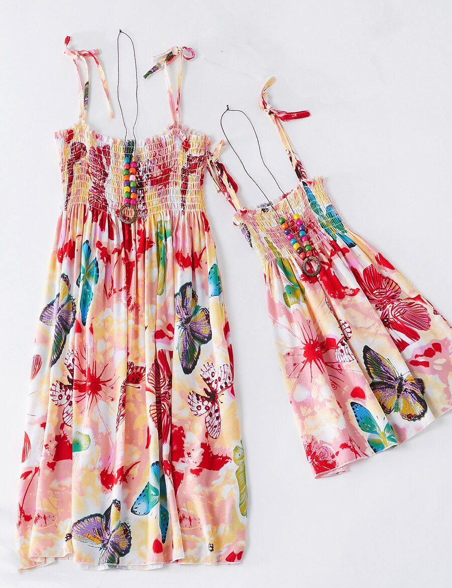  Mommy and Me Dresses Casual / Daily Floral Print Multicolor Knee-length Sleeveless Boho Matching Outfits / Summer