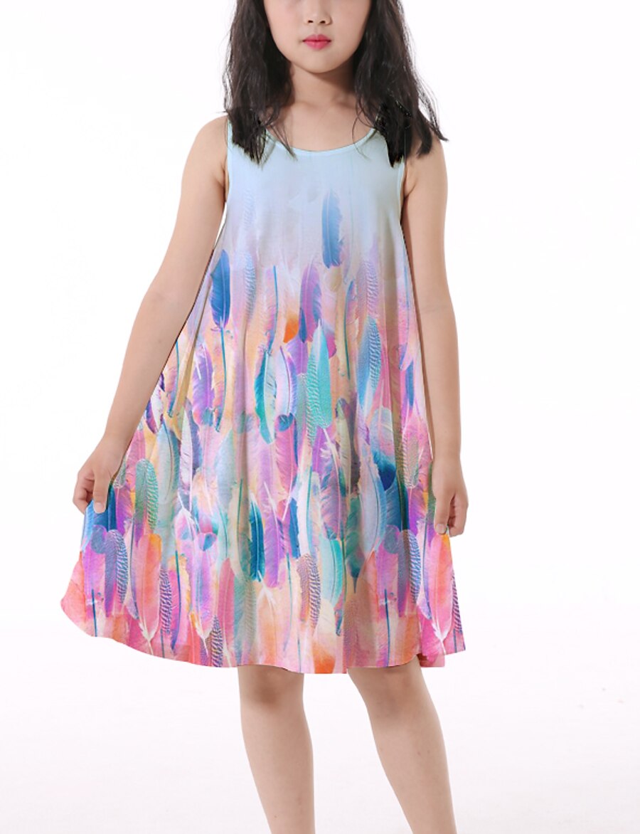  Kids Little Girls' Dress Graphic Print Rainbow Knee-length Sleeveless Flower Active Dresses Summer Regular Fit 3-10 Years