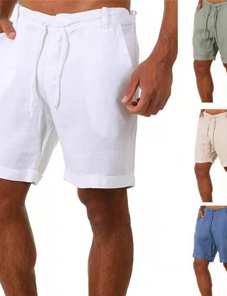  Men's Sporty Casual Drawstring Shorts Bermuda shorts Short Pants Micro-elastic Daily Holiday Cotton Blend 100% Cotton Solid Color Mid Waist Breathable Soft Green White Blue Beige S M L XL XXL / Beach
