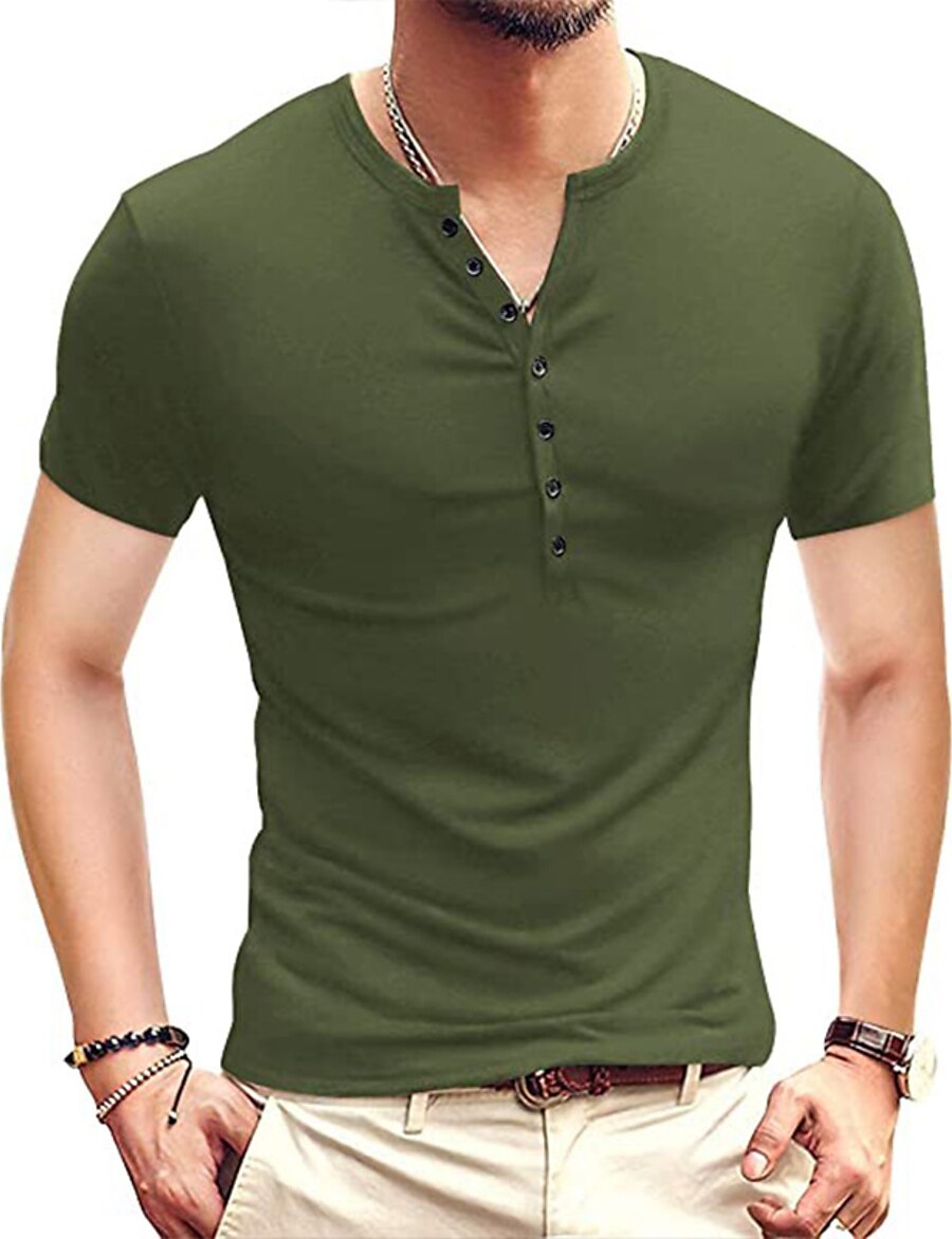  Men's T shirt Tee Solid Color Button Down Collar Daily Outdoor Short Sleeve Button-Down Tops Simple Fashion Sports Green White Black