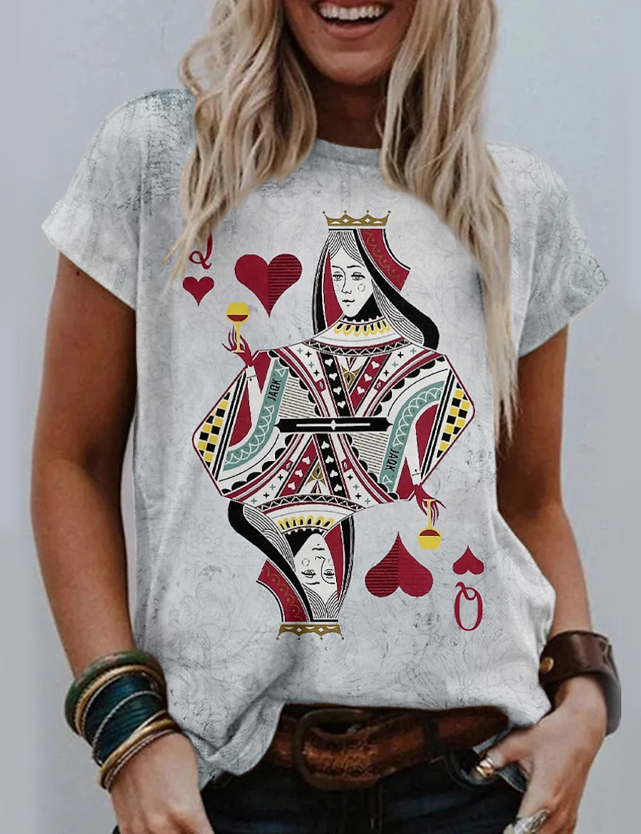  Women's Daily Weekend T shirt Tee Painting Short Sleeve Graphic Heart Round Neck Print Basic Vintage Tops Gray S / 3D Print