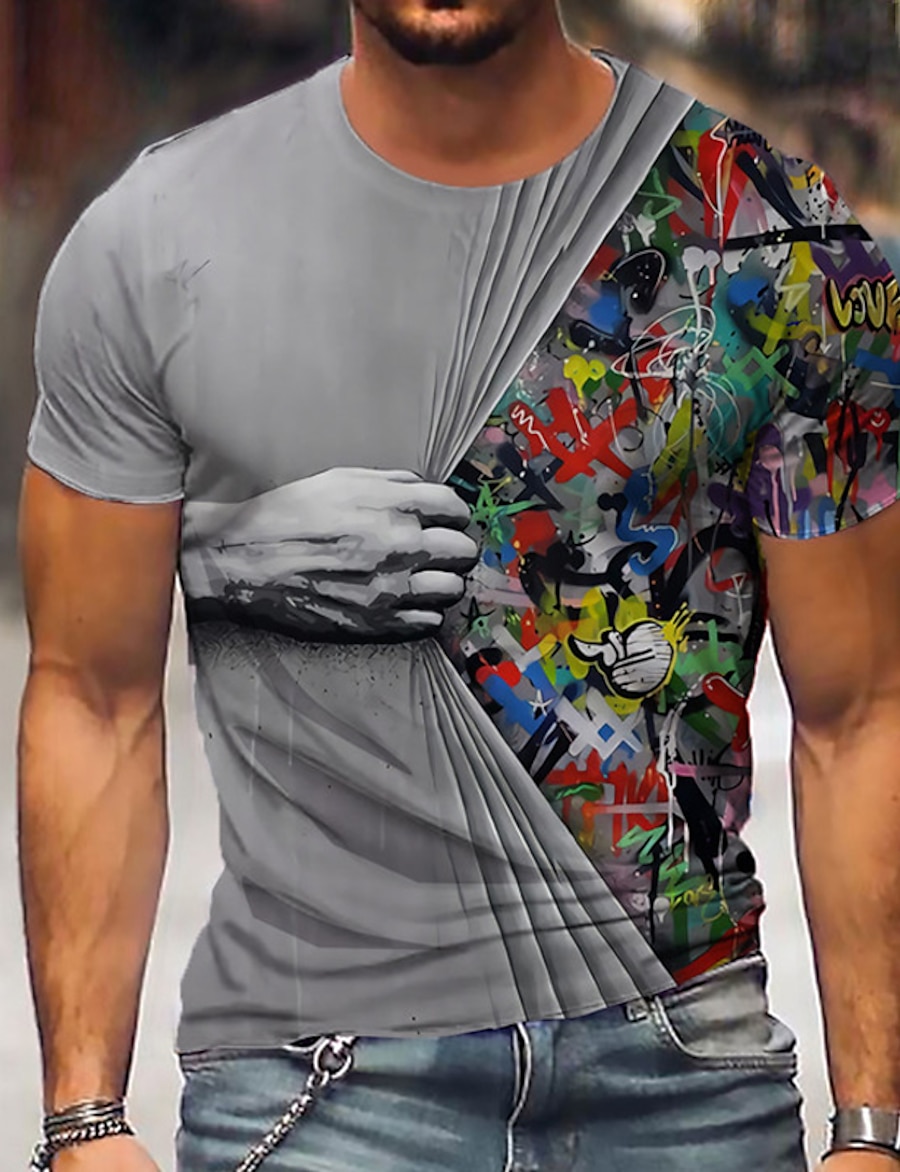  Men's Unisex Tee T shirt Tee Shirt Graphic Prints Hand 3D Print Crew Neck Daily Holiday Short Sleeve Print Tops Casual Designer Big and Tall Green Blue Gray / Summer